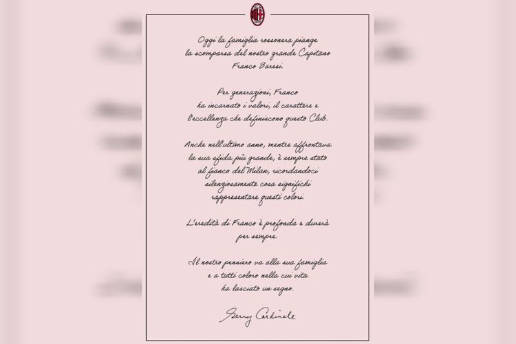 Kata-kata Pemilik Milan bagi Franco Baresi: Tetap Setia hingga Akhir Hayat